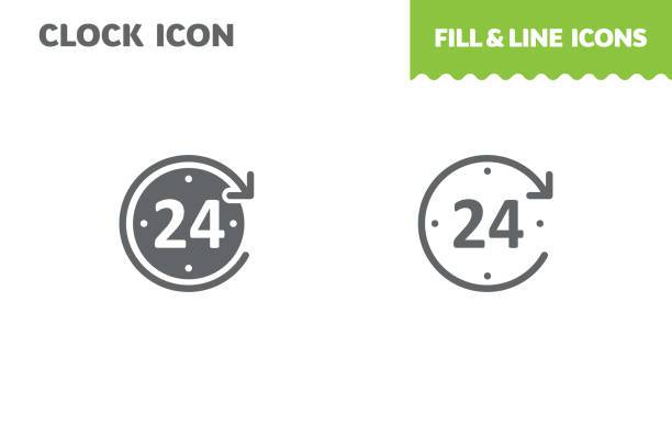ilustraciones, imágenes clip art, dibujos animados e iconos de stock de 24 horas servicio icono, vector. - clock face store time sign
