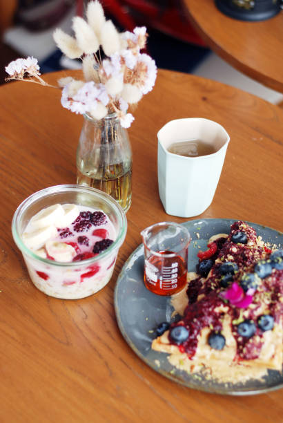 istock Healthy breakfast with tea in a cafe closeup 1062382926