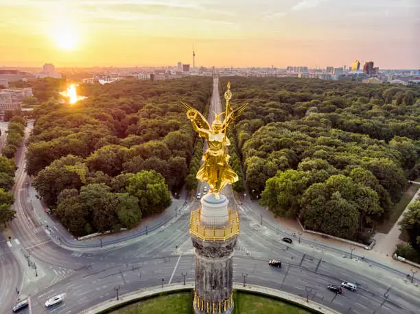 The Victory Column at the Tiergarten in Berlin during sunrise