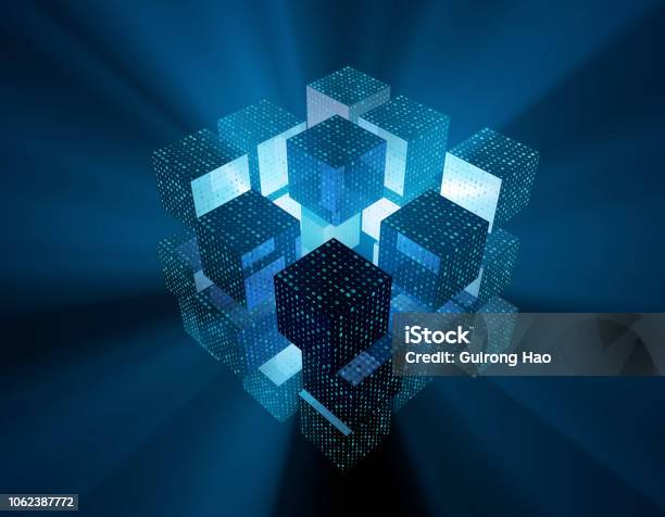 Future Data Cubes Data Storage Applications Technology Network Connectivity Binary Network Technology Stock Photo - Download Image Now
