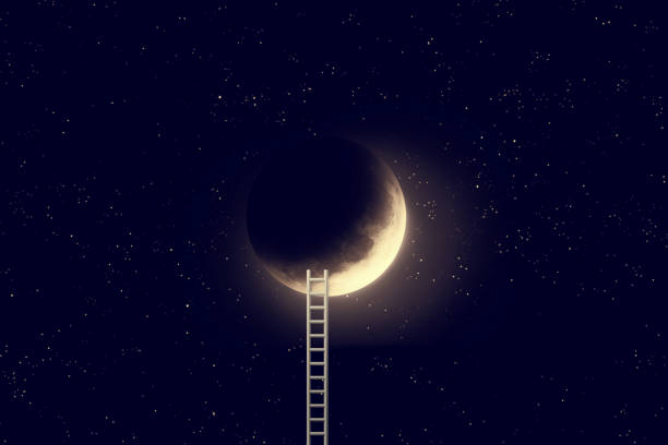 ladder Night sky with moon and step ladder. Elements of this image furnished by NASA conceptual realism photos stock pictures, royalty-free photos & images