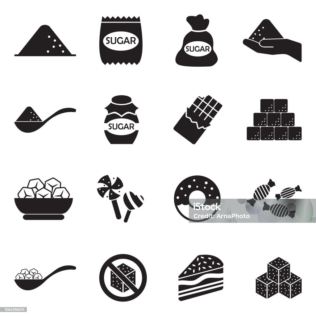 Sugar Icons. Black Flat Design. Vector Illustration. - Royalty-free Açúcar arte vetorial