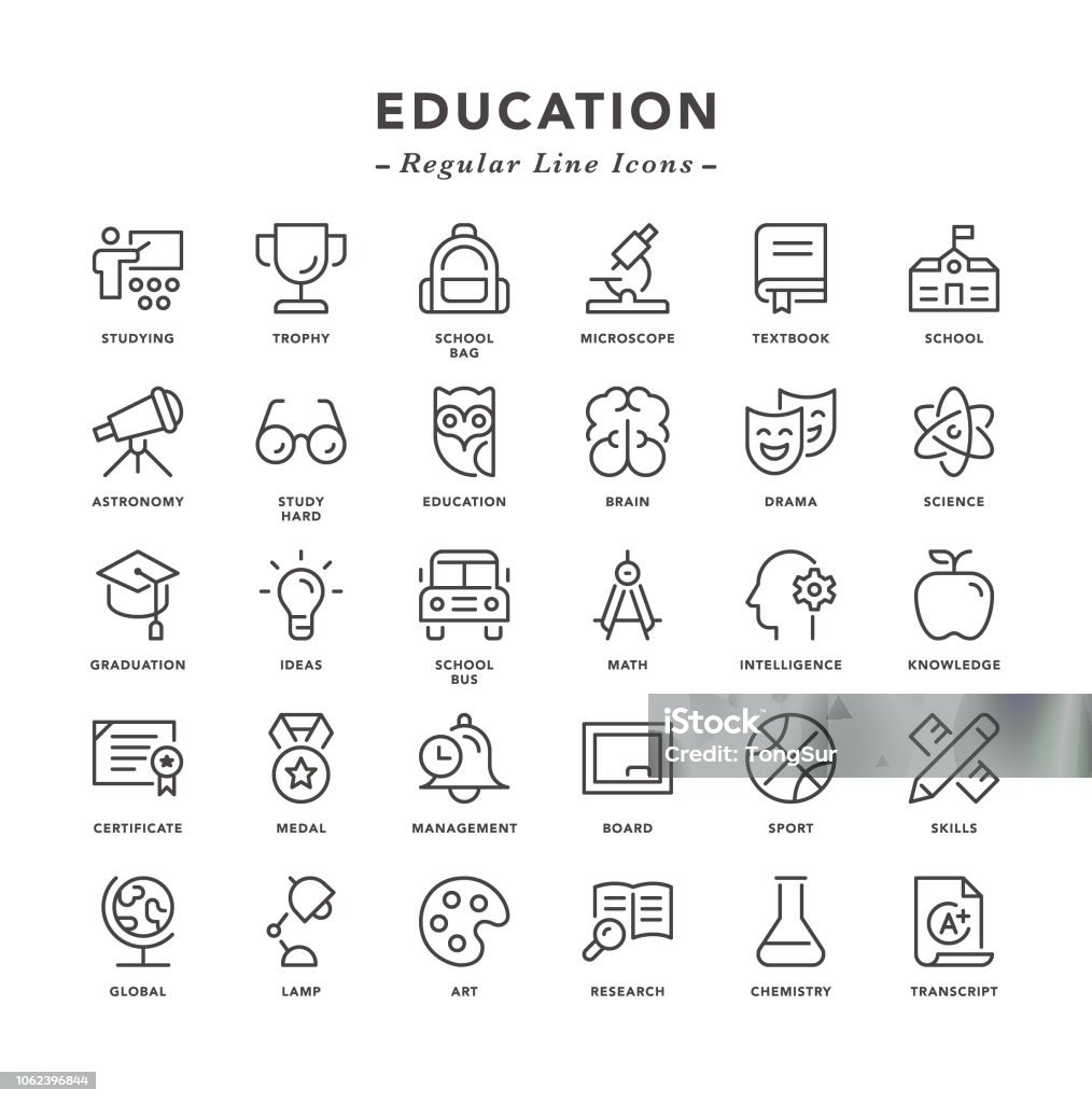 Education - Regular Line Icons Education - Regular Line Icons - Vector EPS 10 File, Pixel Perfect 30 Icons. Icon Symbol stock vector