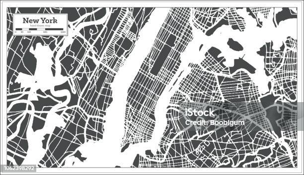 Ilustración de Mapa De La Ciudad De Los Eeuu De Nueva York En Estilo Retro Mapa De Contorno y más Vectores Libres de Derechos de Ciudad de Nueva York