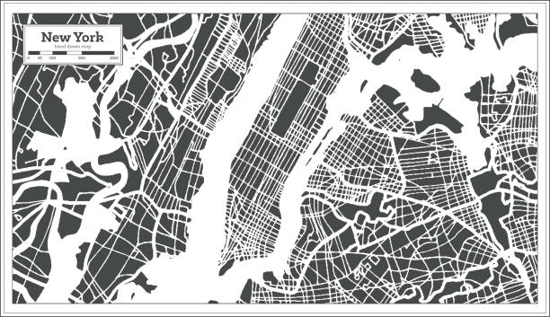 ilustrações, clipart, desenhos animados e ícones de nova iorque mapa da cidade de eua em estilo retro. mapa de contorno. - manhattan