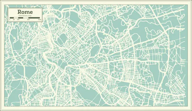 Vector illustration of Rome Italy City Map in Retro Style. Outline Map.