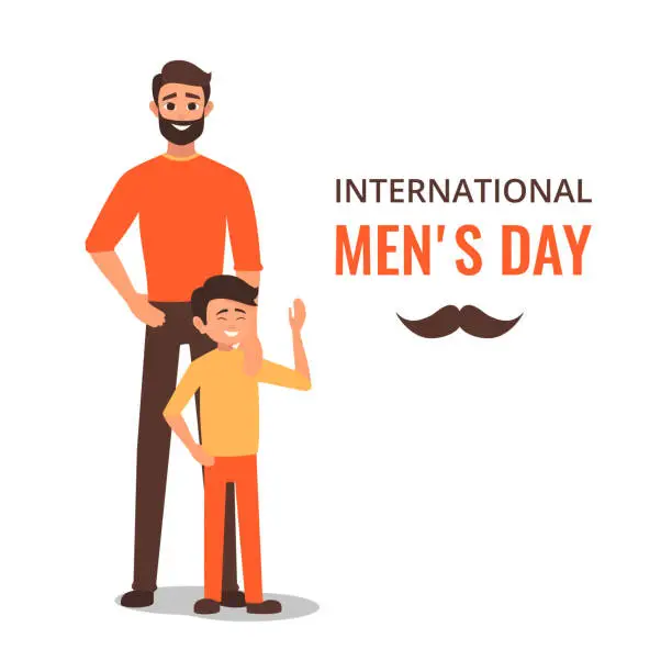 Vector illustration of Happy International Men's Day.Dad with his son standing.