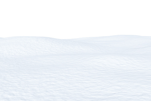 White snow field with smooth snow surface isolated on white background, 3d illustration