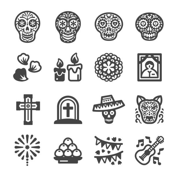 illustrazioni stock, clip art, cartoni animati e icone di tendenza di giorno dell'icona morta - day of the dead skull tattoo mexico