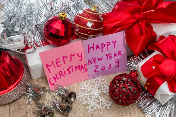 istock New year decorations with greeting cards, closeup 1062421758