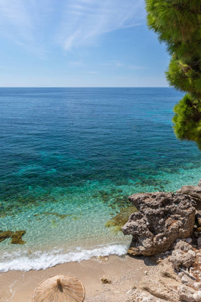 istock White beach with rocks in the turquoise clear sea 1062431096
