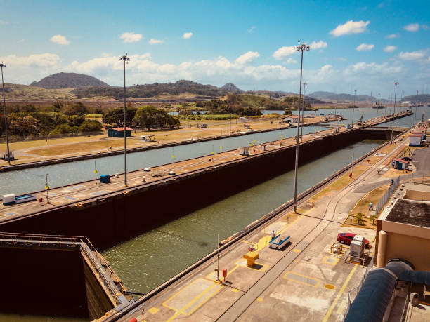 빈 miraflores 자물쇠, 파나마 운하, 파나마 시티 - panama canal panama canal construction 뉴스 사진 이미지