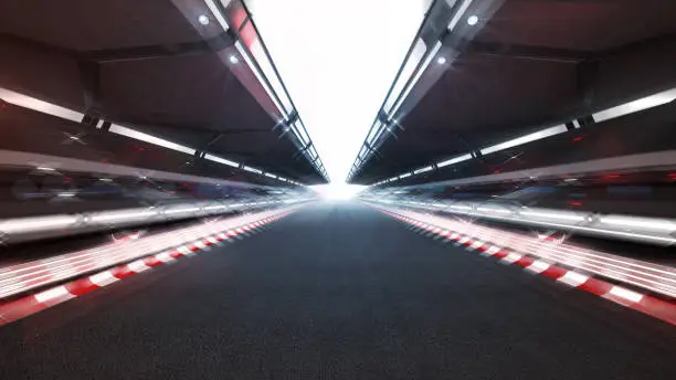 Photo of illuminated race track with shiny lights and motion blur