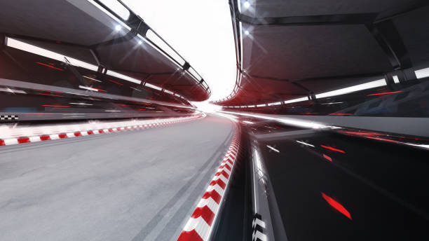 istock illuminated race track road with speed motin blur 1062436244