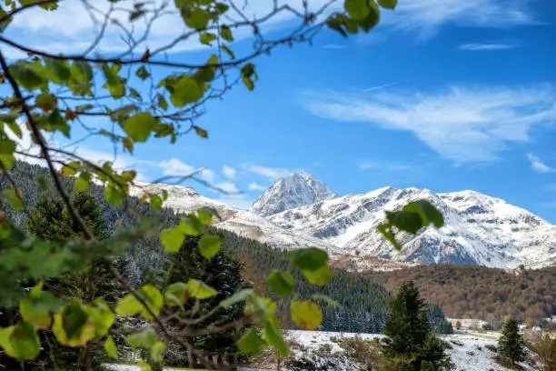 Photo of Pic du Midi de Bigorre in the french Pyrenees with snow