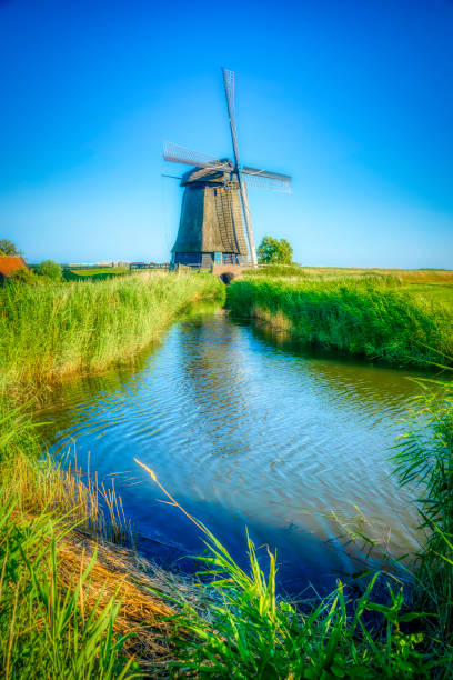 istock Dutch landscape with vintage windmill at sunset (HDRi) 1062439566