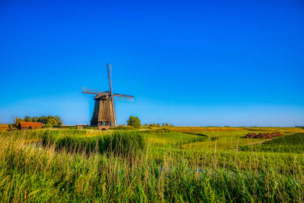 istock Dutch landscape with vintage windmill at sunset (HDRi) 1062439586