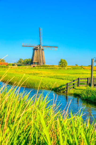Dutch landscape with vintage windmill at sunset (HDRi)