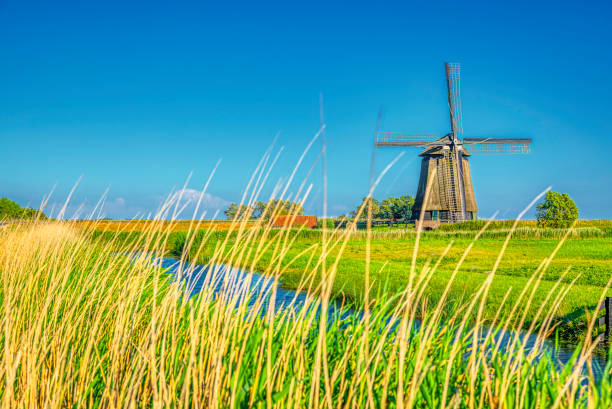istock Dutch landscape with vintage windmill at sunset (HDRi) 1062439600