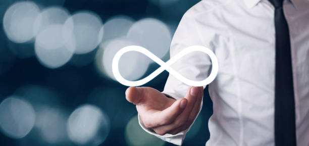 istock Man holding Infinity symbol. Business concept 1062439710