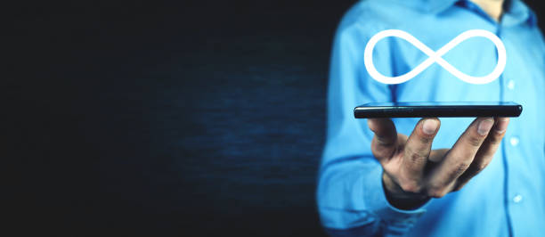 istock Man holding Infinity symbol. Business concept 1062439722