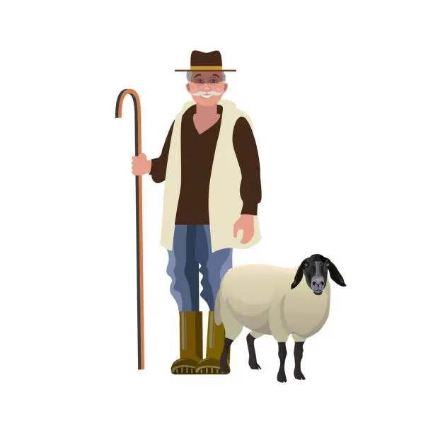 Vector illustration of Shepherd with a sheep