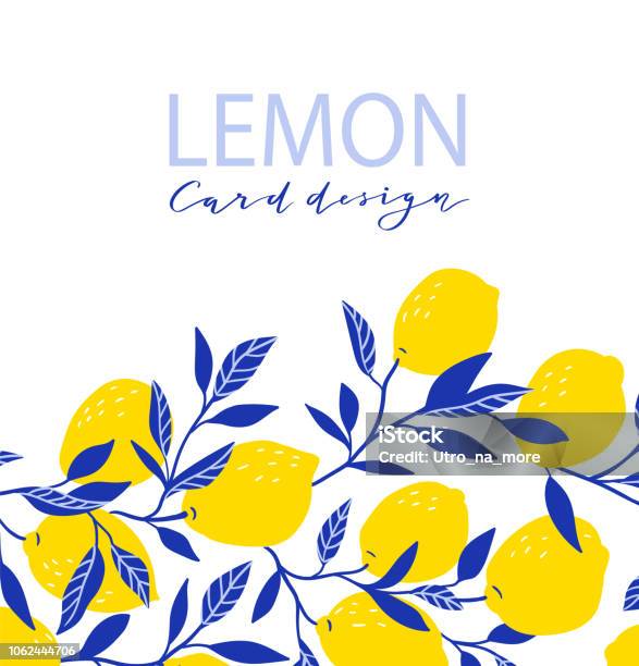 Summer Exotic And Tropic Background Design Composition With Lemons And Leaves Vector Universal Card With Place For Text Stock Illustration - Download Image Now