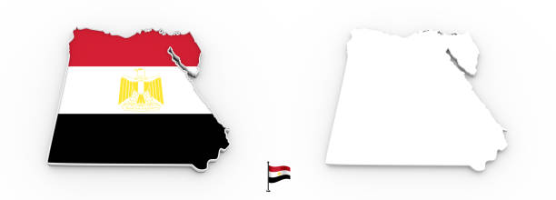 3D High detailed white silhouette of Egypt map and national flag