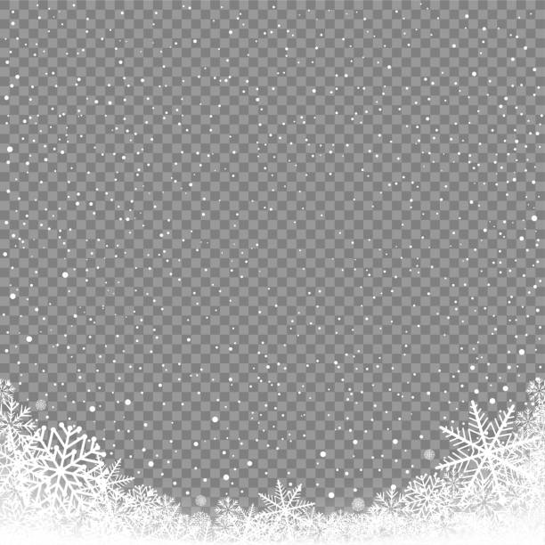 snow corner background transparent Winter snowfall on transparent background. Frosty close-up wintry snowflakes. Ice shape pattern. Christmas holiday decoration backdrop snowing illustrations stock illustrations
