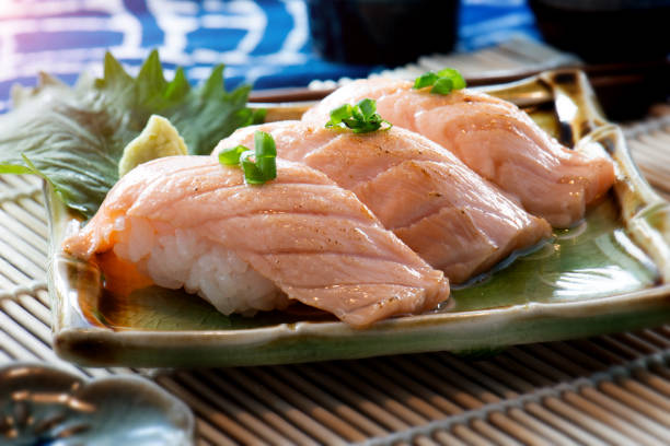 istock Japanese style salmon sushi. 1062456448