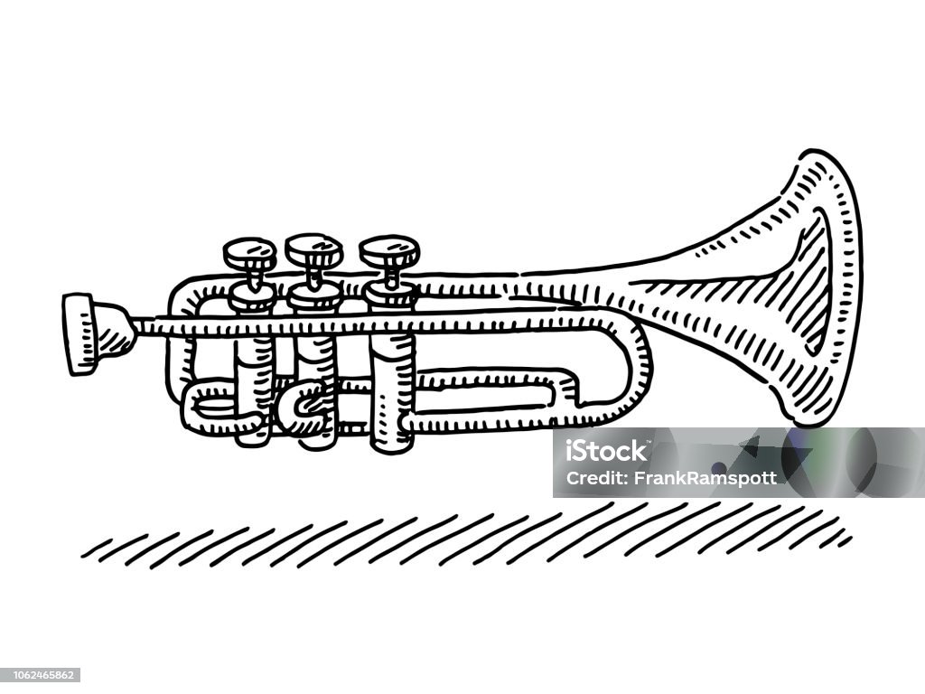 Trumpet Music Instrument Drawing Hand-drawn vector drawing of a Trumpet Music Instrument. Black-and-White sketch on a transparent background (.eps-file). Included files are EPS (v10) and Hi-Res JPG. Trumpet stock vector