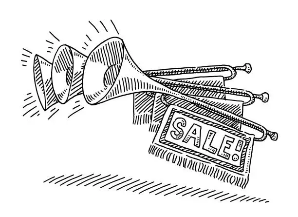 Vector illustration of Fanfare Trumpet Sale Marketing Drawing