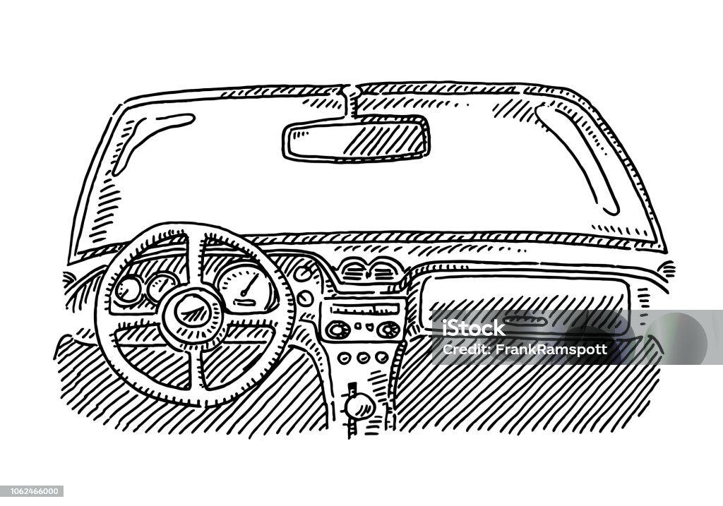 Car Interior Steering Wheel Drawing Hand-drawn vector drawing of a Car Interior with a Steering Wheel. Black-and-White sketch on a transparent background (.eps-file). Included files are EPS (v10) and Hi-Res JPG. Car stock vector