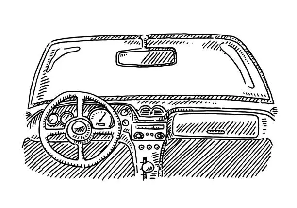 Vector illustration of Car Interior Steering Wheel Drawing