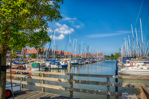 view of the Volendam marina full of boats and yachts