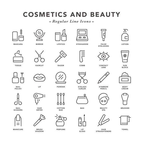 illustrazioni stock, clip art, cartoni animati e icone di tendenza di cosmetici e bellezza - icone di linea regolari - bellezza immagine