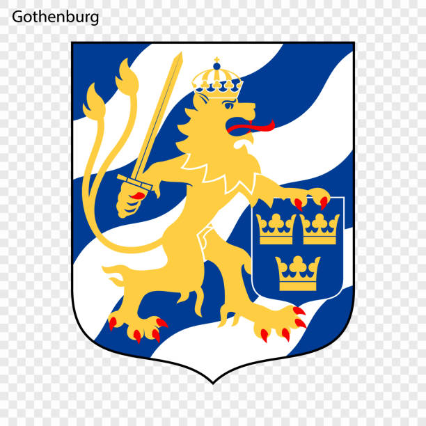 illustrazioni stock, clip art, cartoni animati e icone di tendenza di emblema di göteborg - lion coat of arms shield backgrounds