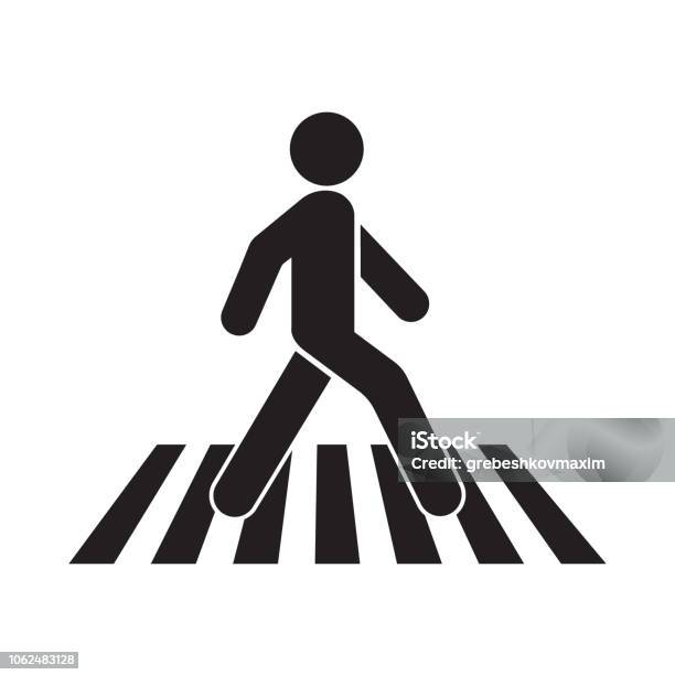 Human Walk Crosswalk Icon Stock Illustration - Download Image Now - Crosswalk, Care, Danger