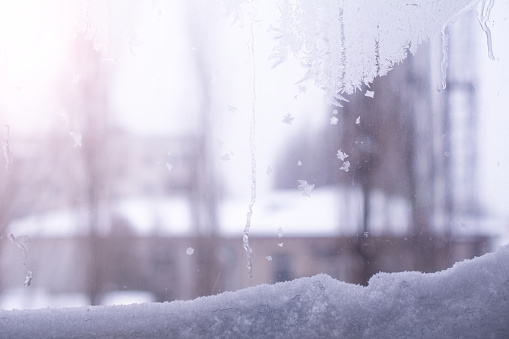 a frozen snow-covered window