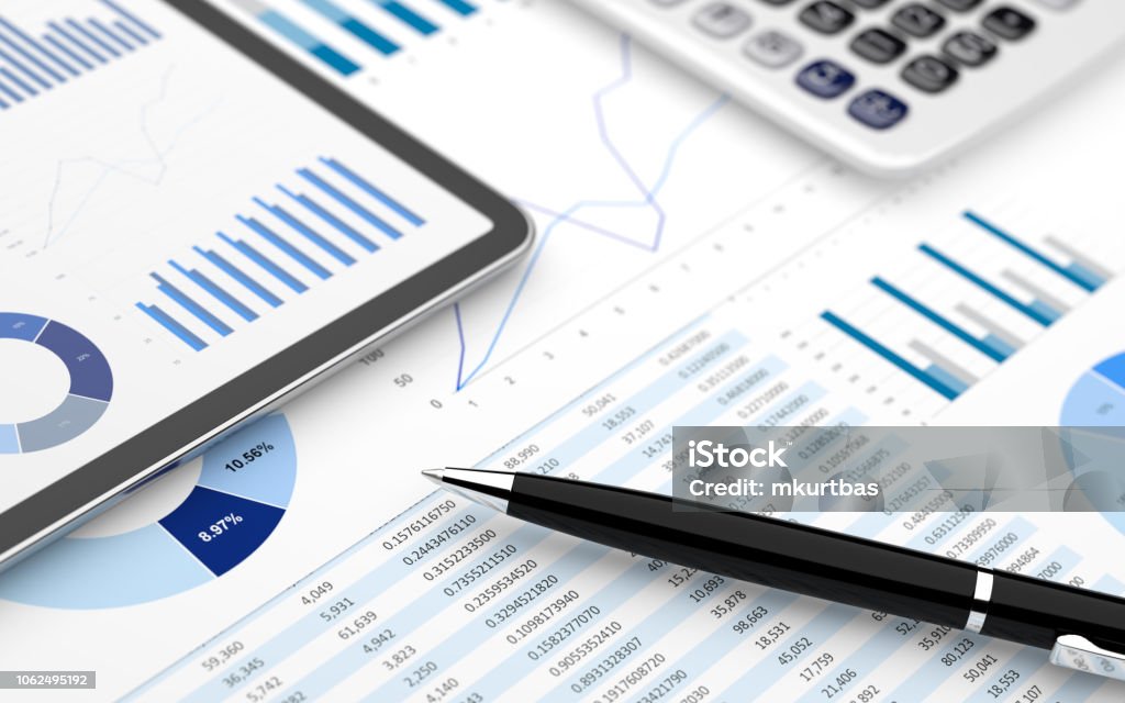 Stock market finance account report digital tablet chart value Finance Stock Photo