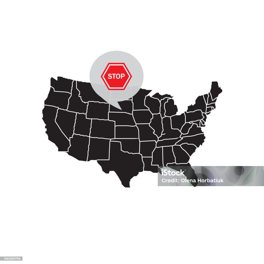 Map Of United States America With A Stop Signal Stock Illustration
