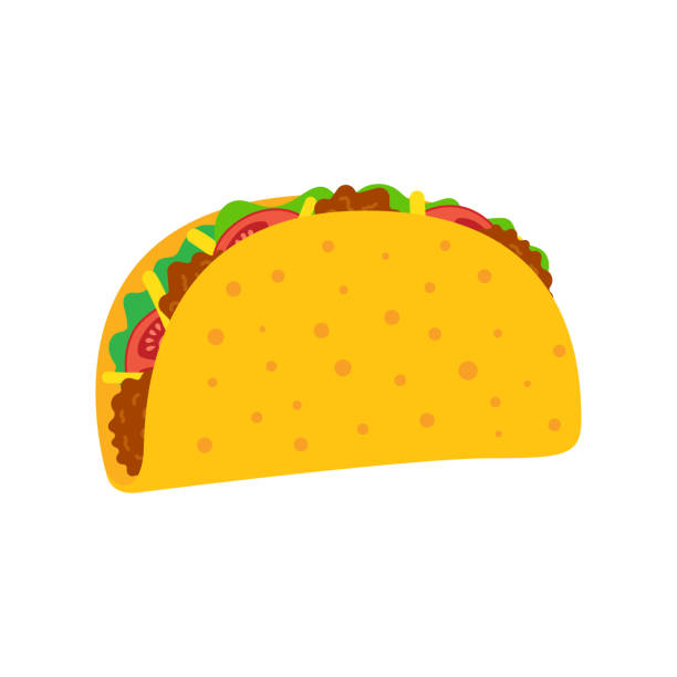 Taco mexican food. Taco vector illustration in flat style. Taco mexican food. Traditional tacos isolated from background. Taco fast food. tacos stock illustrations