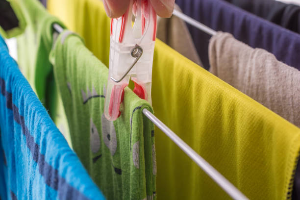 istock Laundry is hung in the household on a drying rack 1062507214
