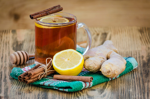 tea with lemon and ginger, cinnamon and honey