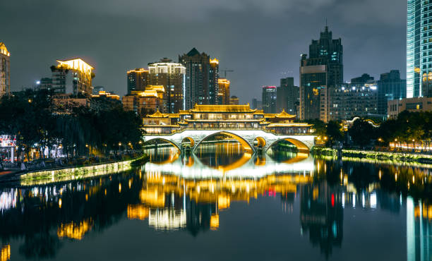 istock Beautiful river bridge night in Chengdu,China 1062511140