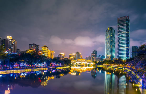 istock Beautiful river bridge night in Chengdu,China 1062511160