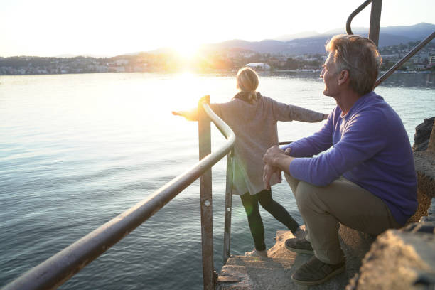 istock Couple look accross water to sunset 1062512366