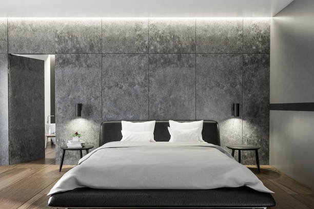 istock Bedroom interior with concrete walls 1062519732