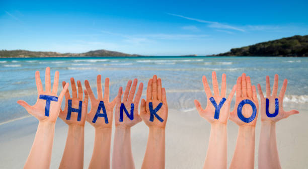 istock Many Hands Building Word Thank You, Beach And Ocean 1062521136