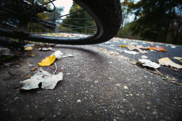 istock Bicycle rear wheel at cycling lane 1062536170